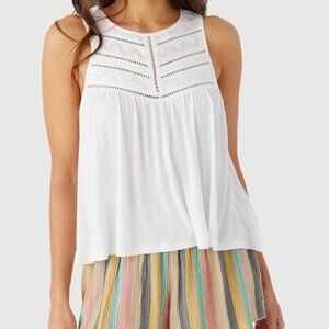 O'Neill Women's Tokeena Top Large Knit White Boho Knit Tank Top Flowy Beachy
